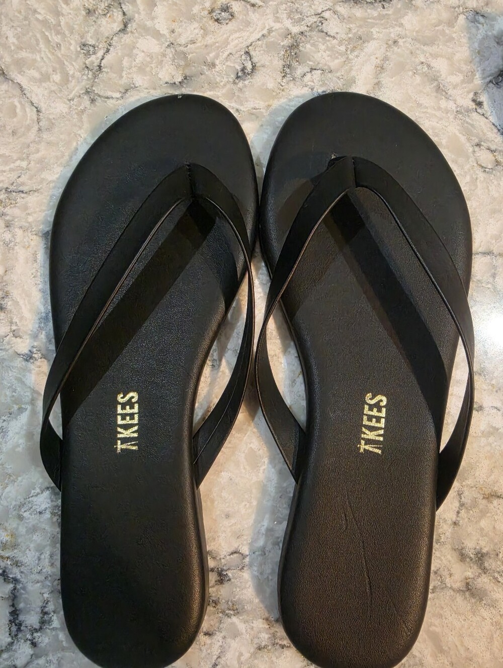 TKEES Black Slim Strap Flip Flop Sandals